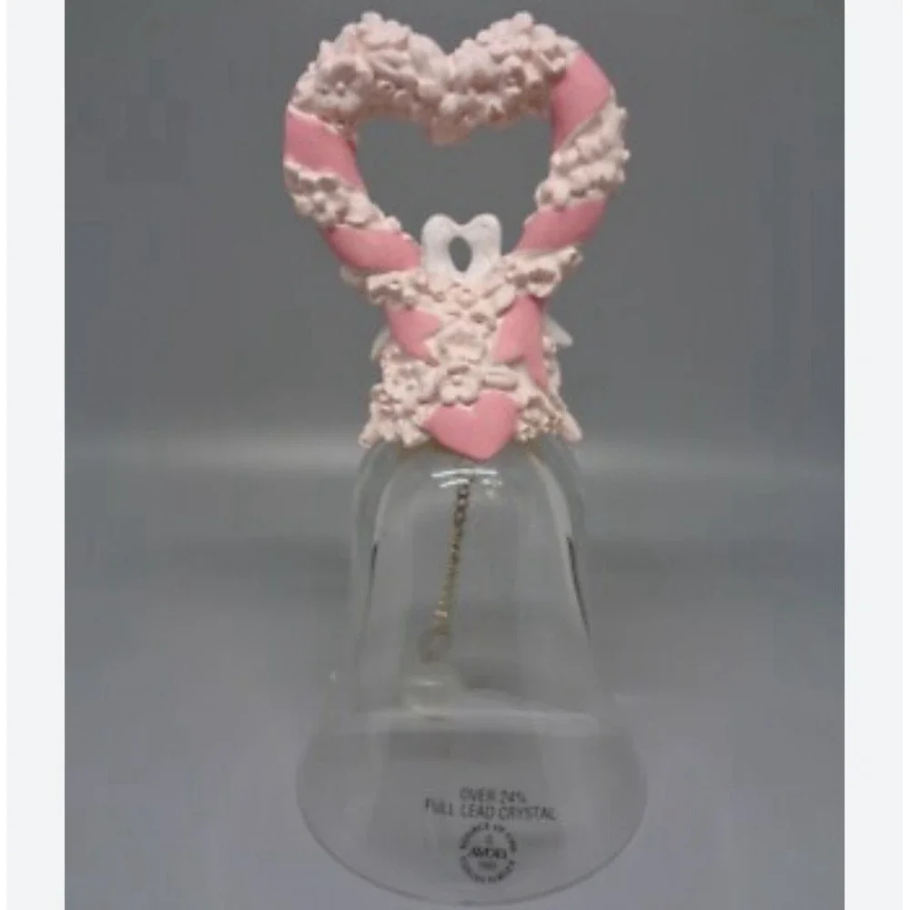 NEW IN BOX Avon Crystal Bell 1992 Wedding Anniversary DOVES in HEART Pink Ribbon